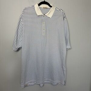 Peter Millar Polo Shirt XL Blue/White Striped Golf Short Sleeve Vintage Tag
